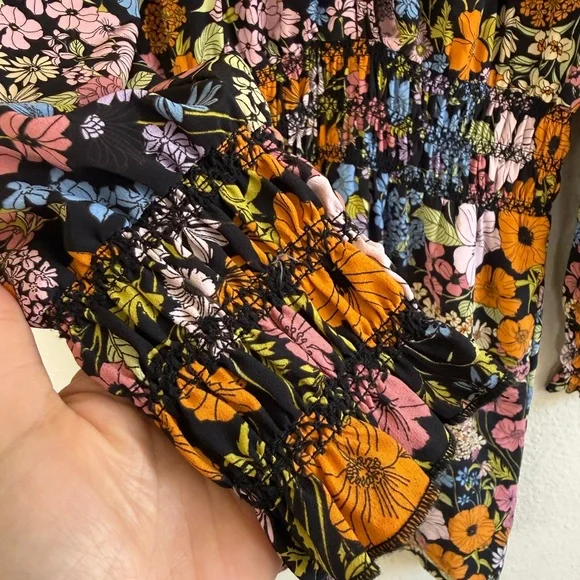 Wayf Multicolor Floral Smocked Mini Dress-Size L - Picture 2 of 8